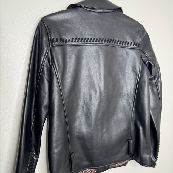 Anthropologie women's XS black moto faux leather midi whipstitch jacket biker - Picture 8 of 11